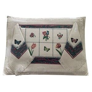 Vintage Stevens Linen Placemats Napkins Cup Towel Original Packaging Butterflies